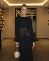 Women's Fall Wedding Guest Dress Long Sleeve Mesh Panel – Evening Reception