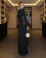 Women's Fall Wedding Guest Dress Long Sleeve Mesh Panel – Evening Reception