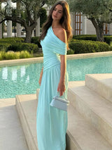 Women's Fall Wedding Guest Dress One Shoulder Draped Maxi – Formal Dinner