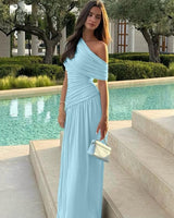 Women's Fall Wedding Guest Dress One Shoulder Draped Maxi – Formal Dinner