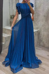 Women's Fall Wedding Guest Dress Pleated Maxi Ruffle Sleeve – Garden Party