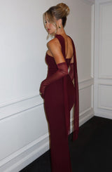 Women's Fall Wedding Guest Dress Strapless Maxi Scarf Detail – Evening Event