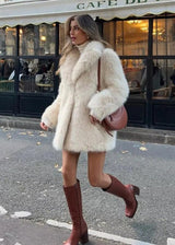 Women’s Faux Fur Coat Shawl Collar Long Sleeve – Holiday Evenings