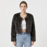 Women’s Faux Fur Jacket Long Sleeve Open Front – Winter Socials