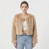 Women’s Faux Fur Jacket Long Sleeve Open Front – Winter Socials