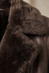 Women’s Faux Fur Leather Jacket Zip Front Side Pockets – Weekend Gatherings