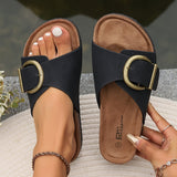 Women's Flat Sandals Open Toe Buckle Slide – Beach Vacation Summer