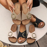Women's Flat Sandals Open Toe Buckle Slide – Beach Vacation Summer