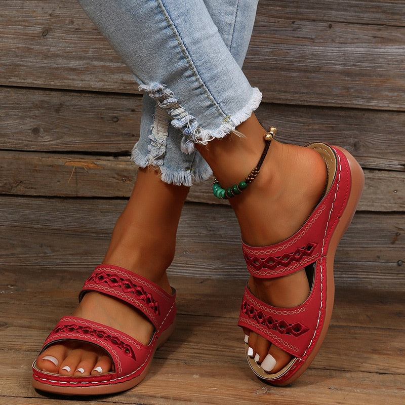 Women's Flat Sandals Open Toe Double Strap Cutout Slip On – Outdoor Summer Wear