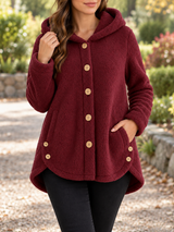 Women’s Fleece Hoodie Button Front Side Pockets Long Sleeves – Farmers’ Market Visits