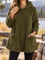 Women’s Fleece Hoodie Textured Surface Patch Pockets Long Sleeves – Park Walks