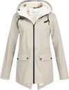 Women’s Fleece-Lined Rain Jacket Hooded Zip Front Flap Pockets – Rainy Day Errands