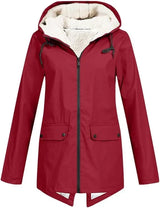 Women’s Fleece-Lined Rain Jacket Hooded Zip Front Flap Pockets – Rainy Day Errands