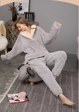 Women's Fleece Loungewear Set Folded Collar Long Sleeve – Pajama Party
