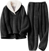 Women's Fleece Loungewear Set Folded Collar Long Sleeve – Pajama Party