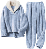 Women's Fleece Loungewear Set Folded Collar Long Sleeve – Pajama Party