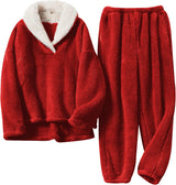 Women's Fleece Loungewear Set Folded Collar Long Sleeve – Pajama Party