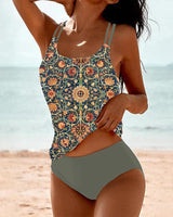 Women's Floral Bikini Set High Waisted Tankini Top – Beach Vacation