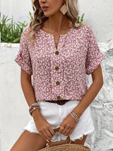 Women's Floral Blouse Short Sleeve Button Front – Summer Party