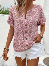 Women's Floral Blouse Short Sleeve Button Front – Summer Party