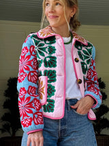 Women's Floral Coat Quilted Button Front Rounded Collar – Spring Outing