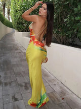 Women's Floral Maxi Dress Cowl Neck Spaghetti Strap – Wedding Guest