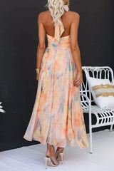 Women's Floral Maxi Dress Halter Neck Sleeveless – Wedding Guest Summer