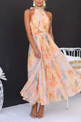 Women's Floral Maxi Dress Halter Neck Sleeveless – Wedding Guest Summer