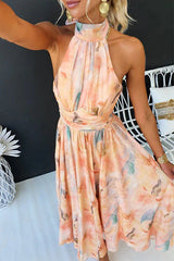 Women's Floral Maxi Dress Halter Neck Sleeveless – Wedding Guest Summer