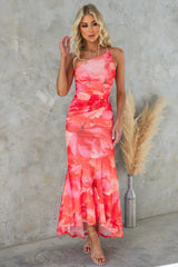 Women's Floral Maxi Dress One Shoulder Ruched Asymmetric Ruffle – Wedding Guest