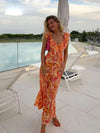 Women's Floral Maxi Dress Ruffle V Neck Cutout Waist – Wedding Guest