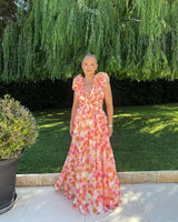 Women's Floral Maxi Dress Sleeveless Cut-Out – Wedding Guest