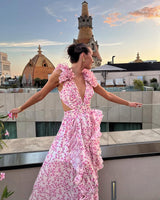 Women's Floral Maxi Dress Sleeveless Cut-Out – Wedding Guest