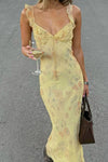Women's Floral Maxi Dress Slip Spaghetti Strap V Neck – Wedding Guest Boho