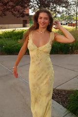 Women's Floral Maxi Dress Slip Spaghetti Strap V Neck – Wedding Guest Boho