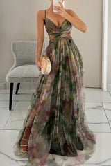 Women's Floral Maxi Dress Spaghetti Strap Wrap Front – Wedding Guest Party