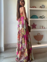 Women's Floral Maxi Dress Strapless Empire Waist – Wedding Guest Summer