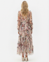 Women's Floral Maxi Dress Tiered High Neck Long Sleeve – Cocktail Party