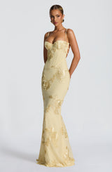 Women's Floral Maxi Wedding Guest Dress Corset Spaghetti Strap – Formal Occasion
