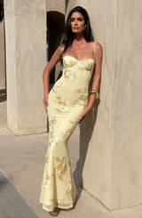 Women's Floral Maxi Wedding Guest Dress Corset Spaghetti Strap – Formal Occasion