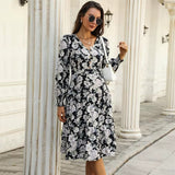 Women's Floral Midi Dress Button Front Long Sleeve – Garden Party Casual