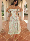 Women's Floral Midi Dress Corset Style Spaghetti Strap – Garden Party Wedding Guest