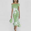 Women's Floral Midi Dress Off Shoulder Draped Sleeve – Wedding Guest Summer