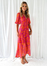 Women's Floral Midi Dress Puff Sleeve V-Neck – Garden Party