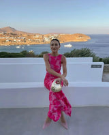 Women's Floral Sleeveless Maxi Dress Mesh Overlay – Wedding Guest