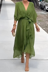 Women's Flowing Maxi Dress Draped V Neck Tie Waist – Cocktail Party