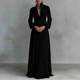 Women's Flowing Maxi Dress Stand Collar Long Sleeve – Evening Events