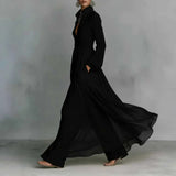 Women's Flowing Maxi Dress Stand Collar Long Sleeve – Evening Events