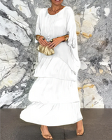 Women's Flowing Maxi Dress Tiered Round Neck Wide Sleeve – Garden Party