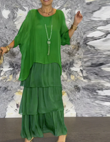 Women's Flowing Maxi Dress Tiered Round Neck Wide Sleeve – Garden Party
